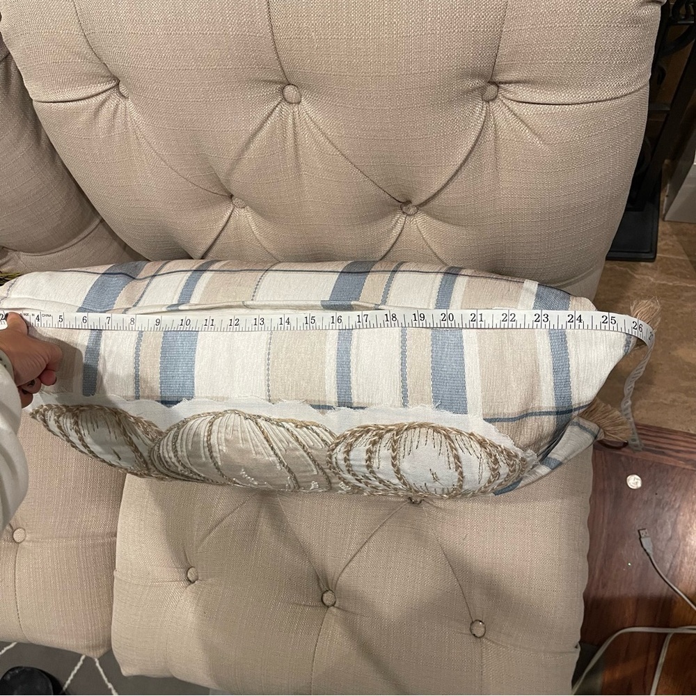 3D Jute Plaid Long Decorating Pillow 26”x15” Blue White Tan - Picture 7 of 7
